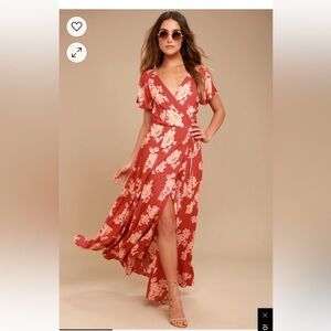 Heart of Marigold Rust Red Floral Wrap Maxi Dress!